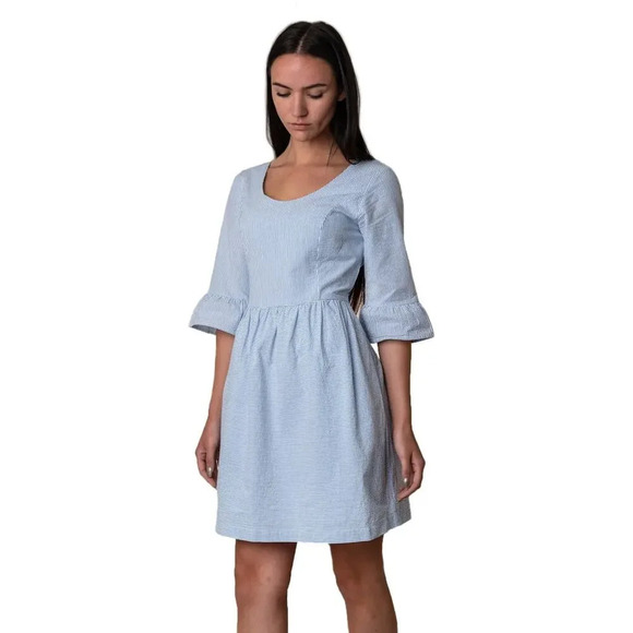 Hope & Henry Ruffle Cuff Seersucker Dress Light Blue Size 12 - Picture 1 of 6